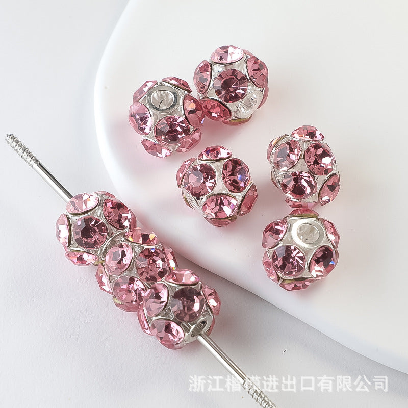 Wholesale 50PCS DIY Alloy Hollow Zircon Diamond Ball Color Rhinestone Hanging Ball
